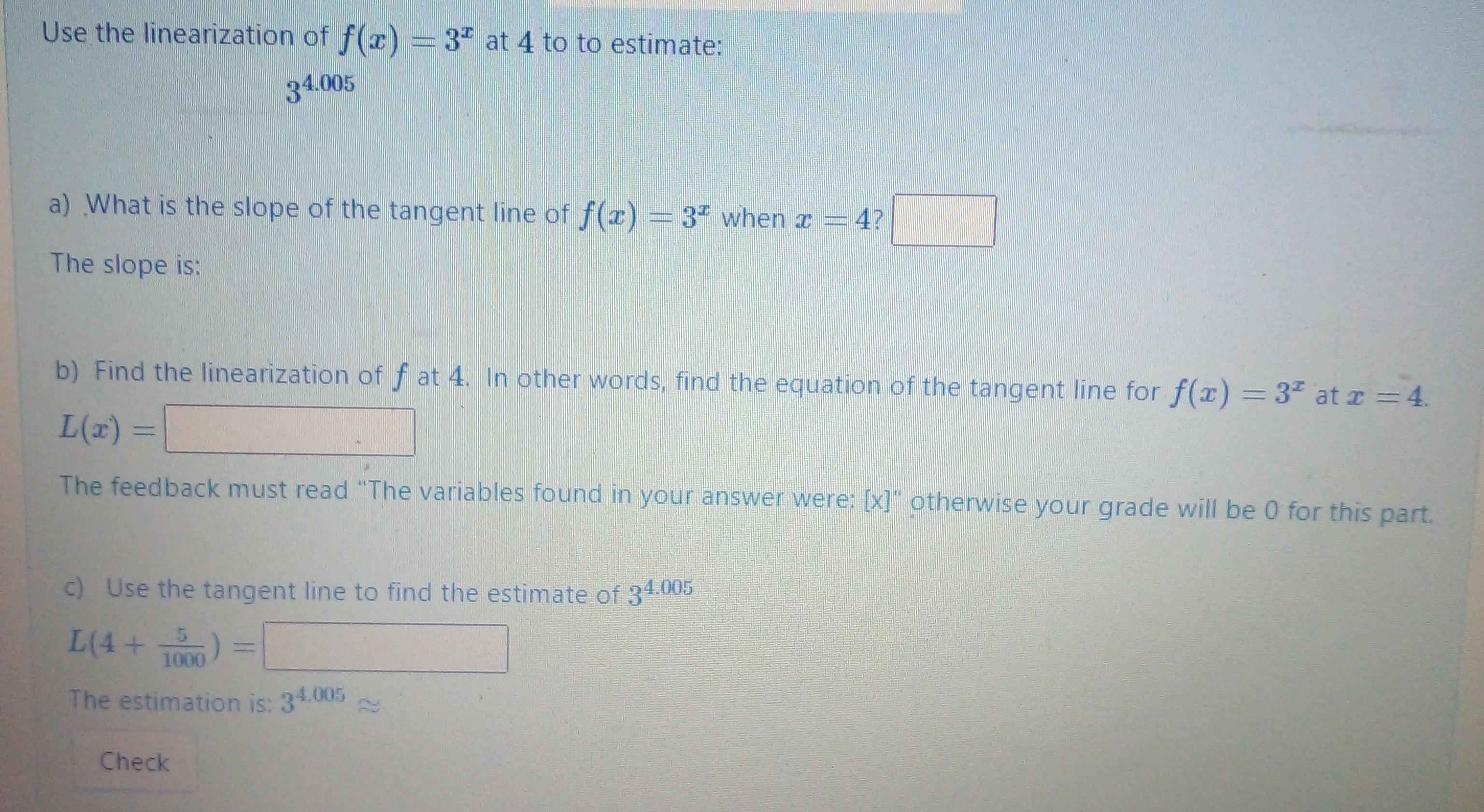average cost function. C(x) = The feedback must read "The variables found
