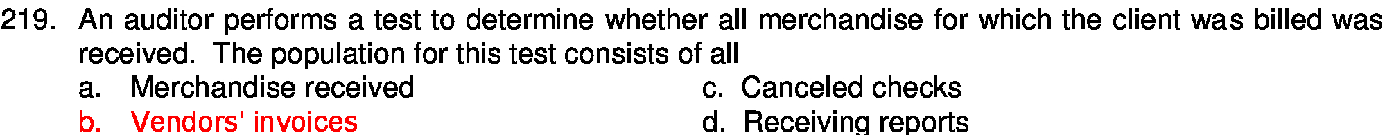  219. An auditor performs a test to determine whether all merchandise