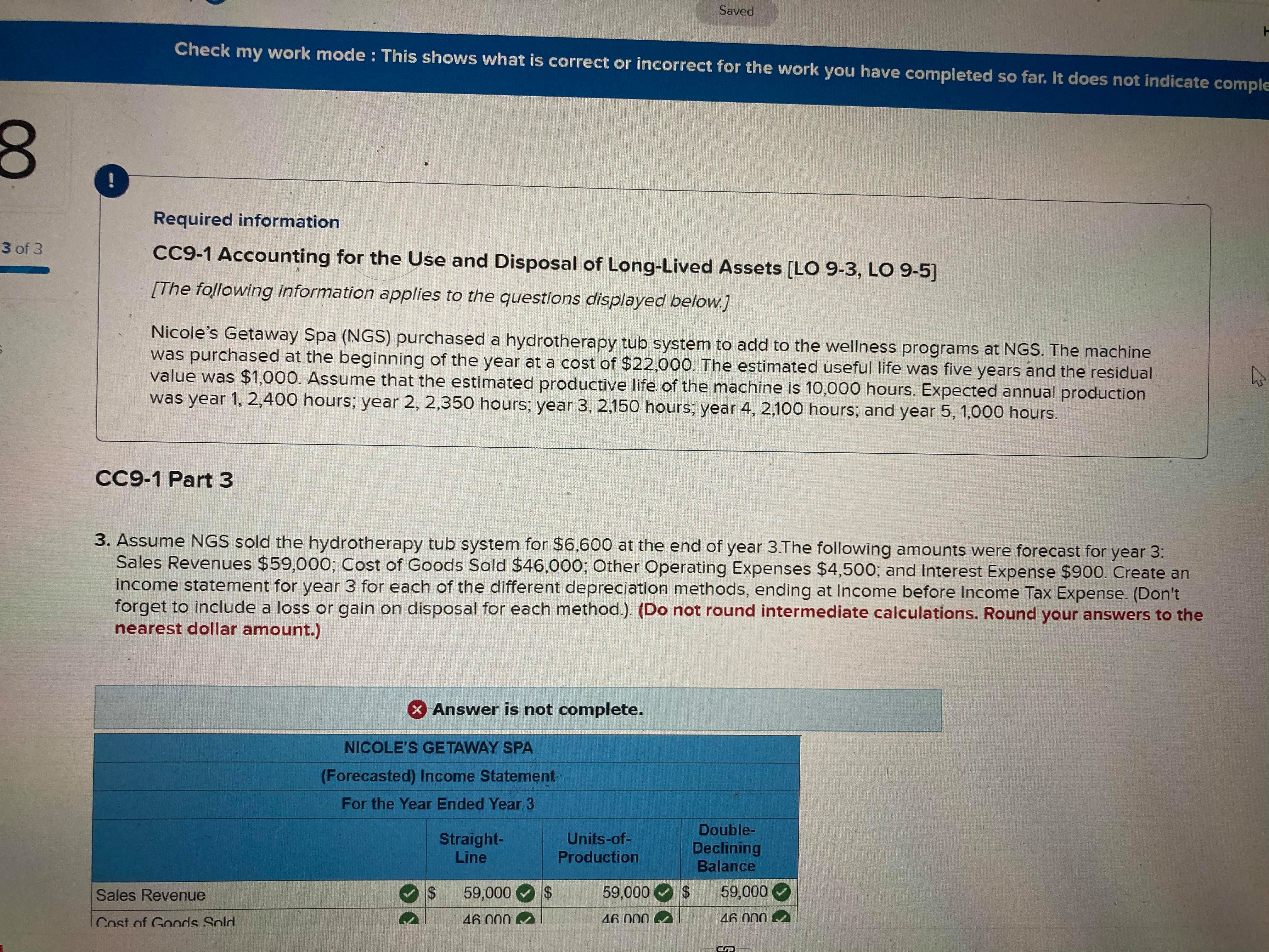 or incorrect for the work you have completed so far. It does