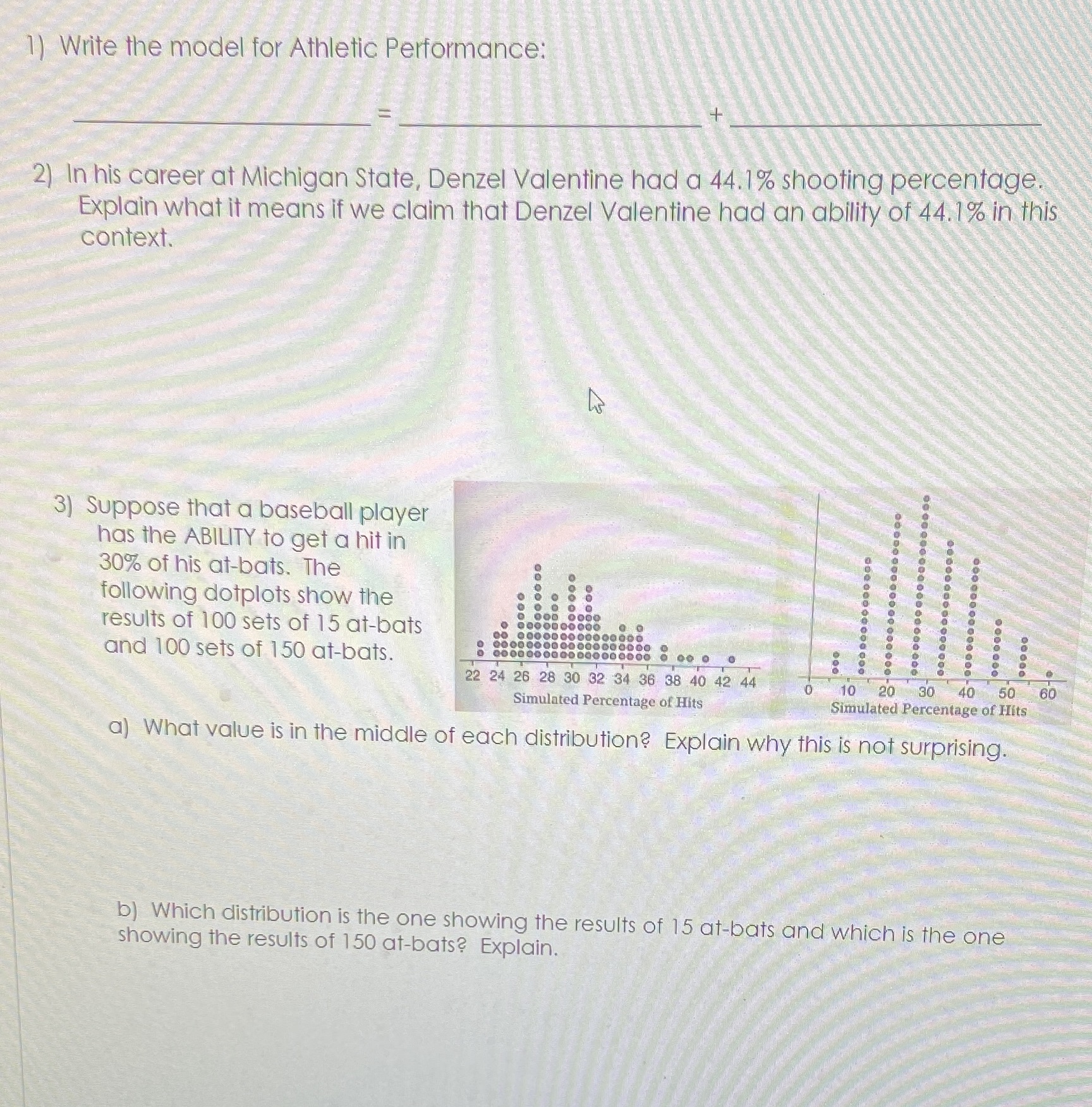 1) Write the model for Athletic Performance: 2) In his career