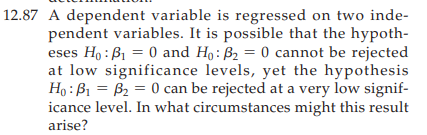 12.87 A dependent variable is regressed on two inde- pendent variables.