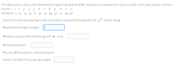 O qualitative forecasting methods O mean squared error O mean average deviation