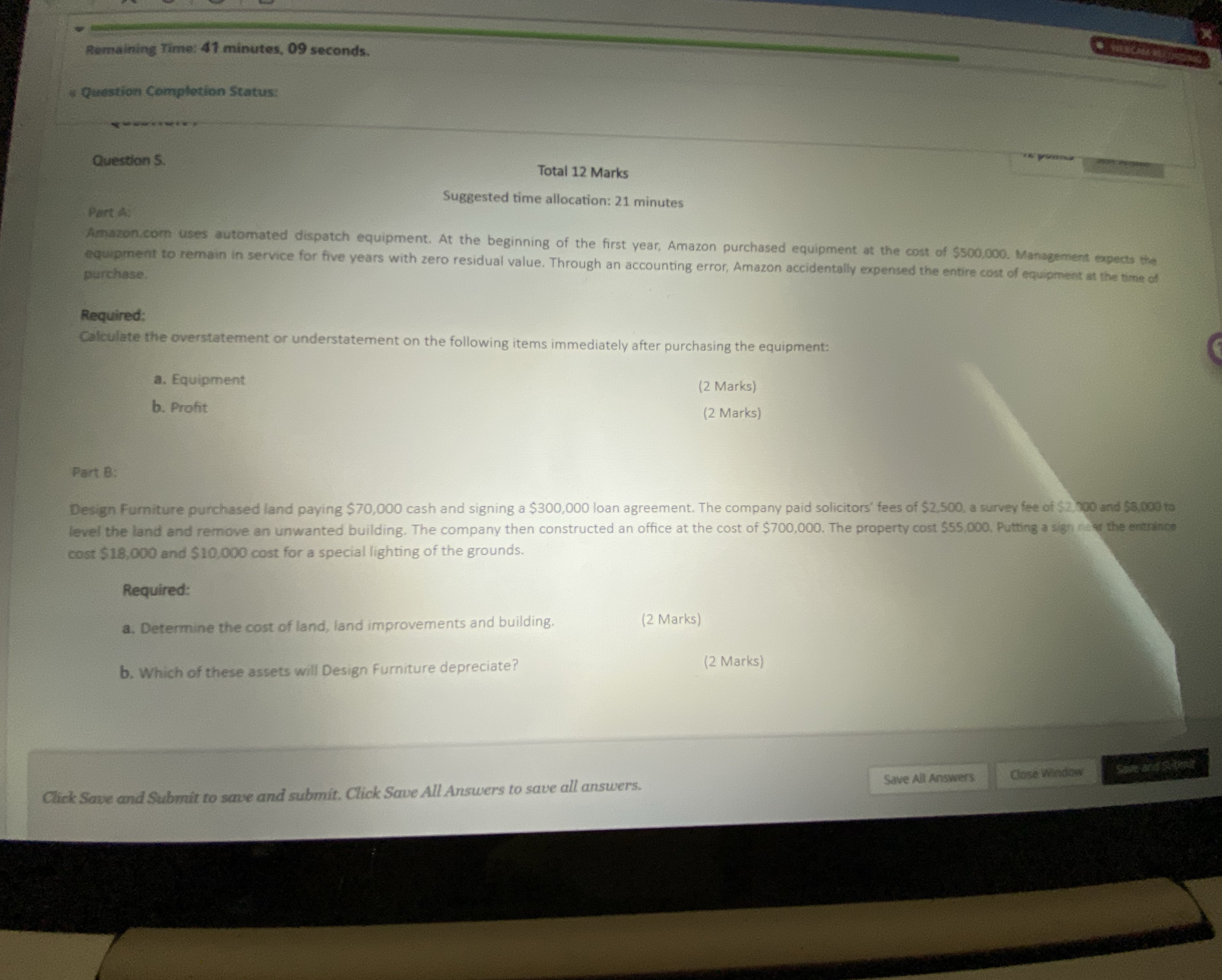  Remaining Time: 41 minutes, 09 seconds, Question Completion Status: Question S.