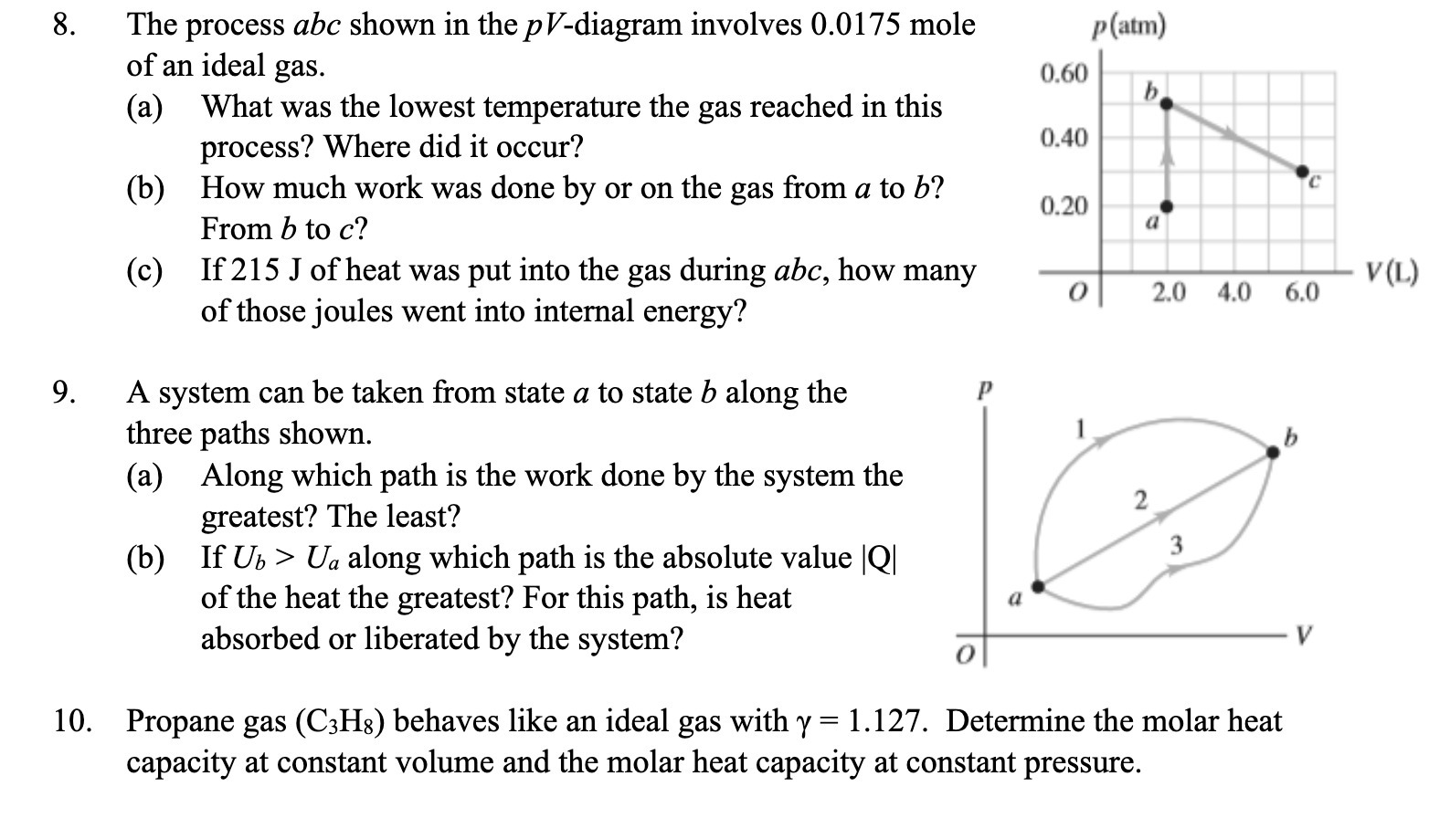  10. The process abc shown in the pV-diagram involves 0.0175 mole