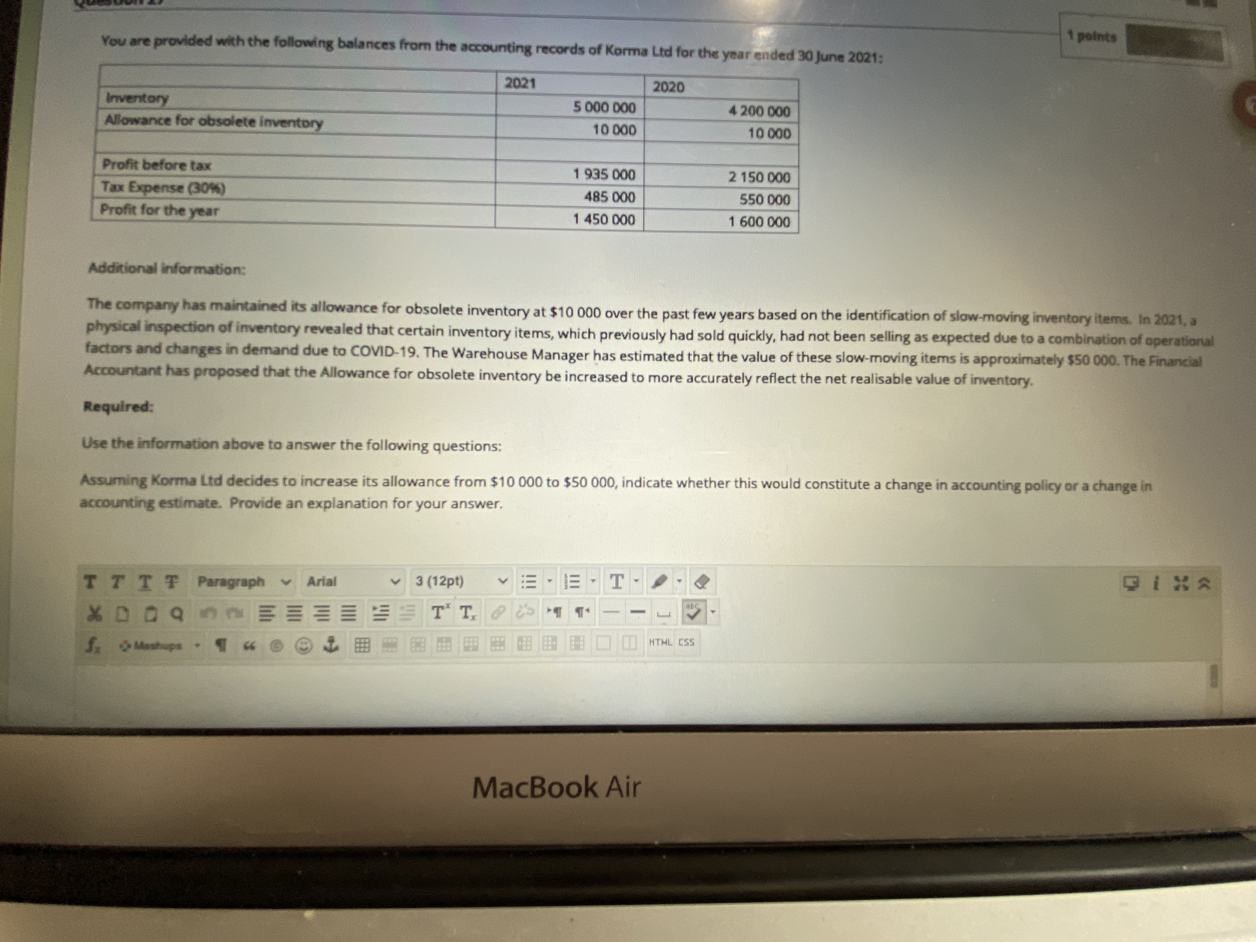 What would be the answer for this? Thanks 1 points You are