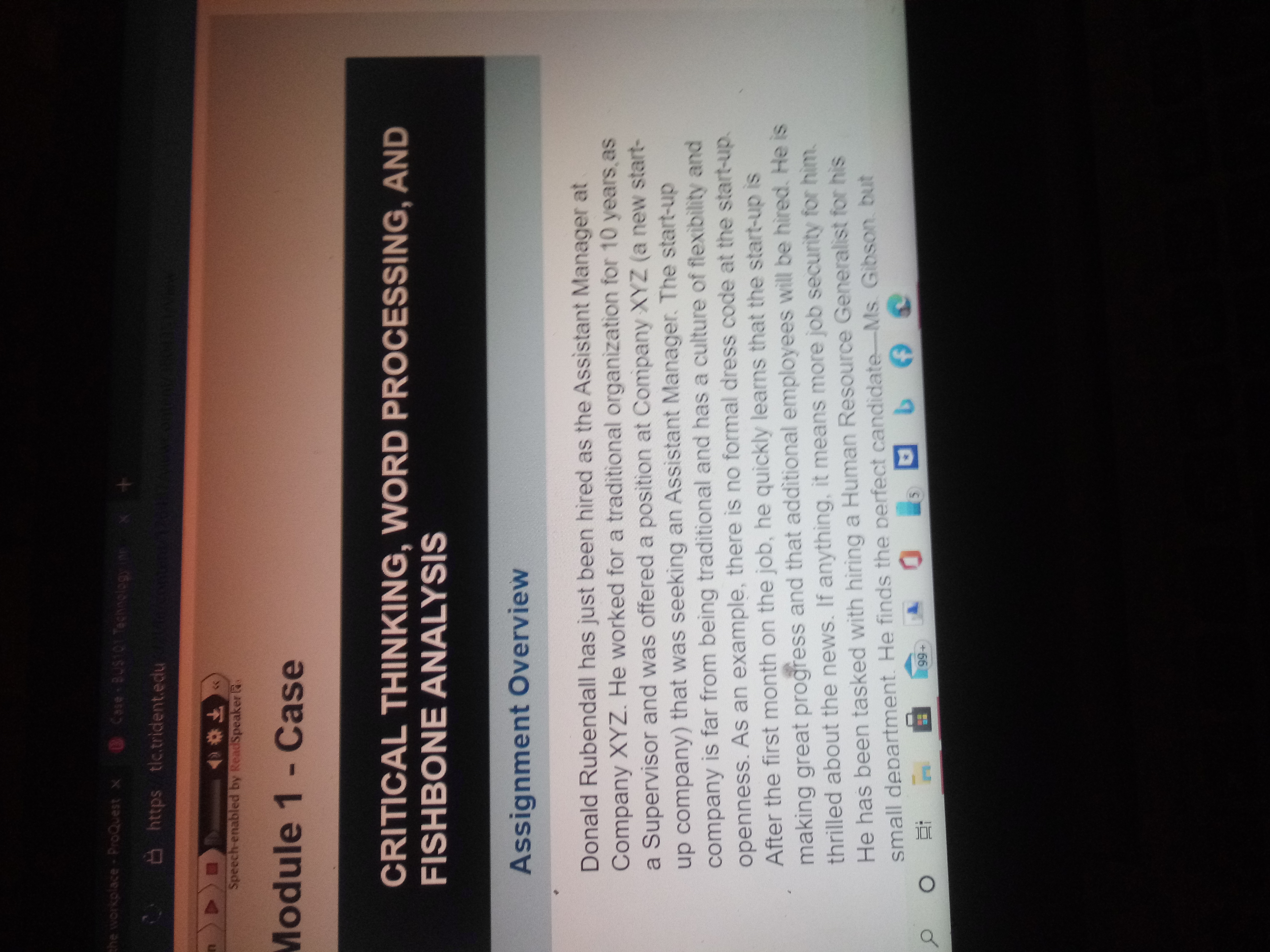 Need help getting started on bus 101 mod 1 case 1 he