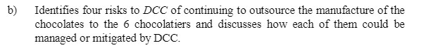  b) Identifies four risks to DCC of continuing to outsource the