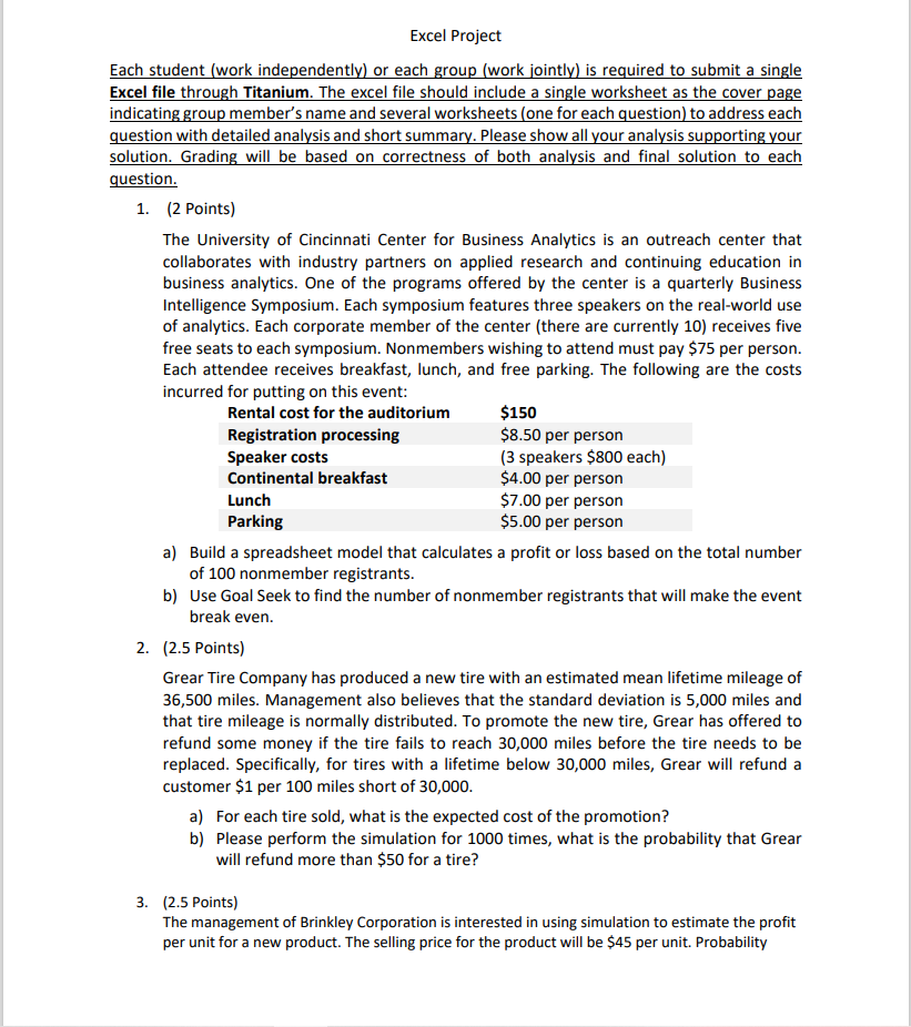 Excel Project Each student work inde ndentl or each rou work
