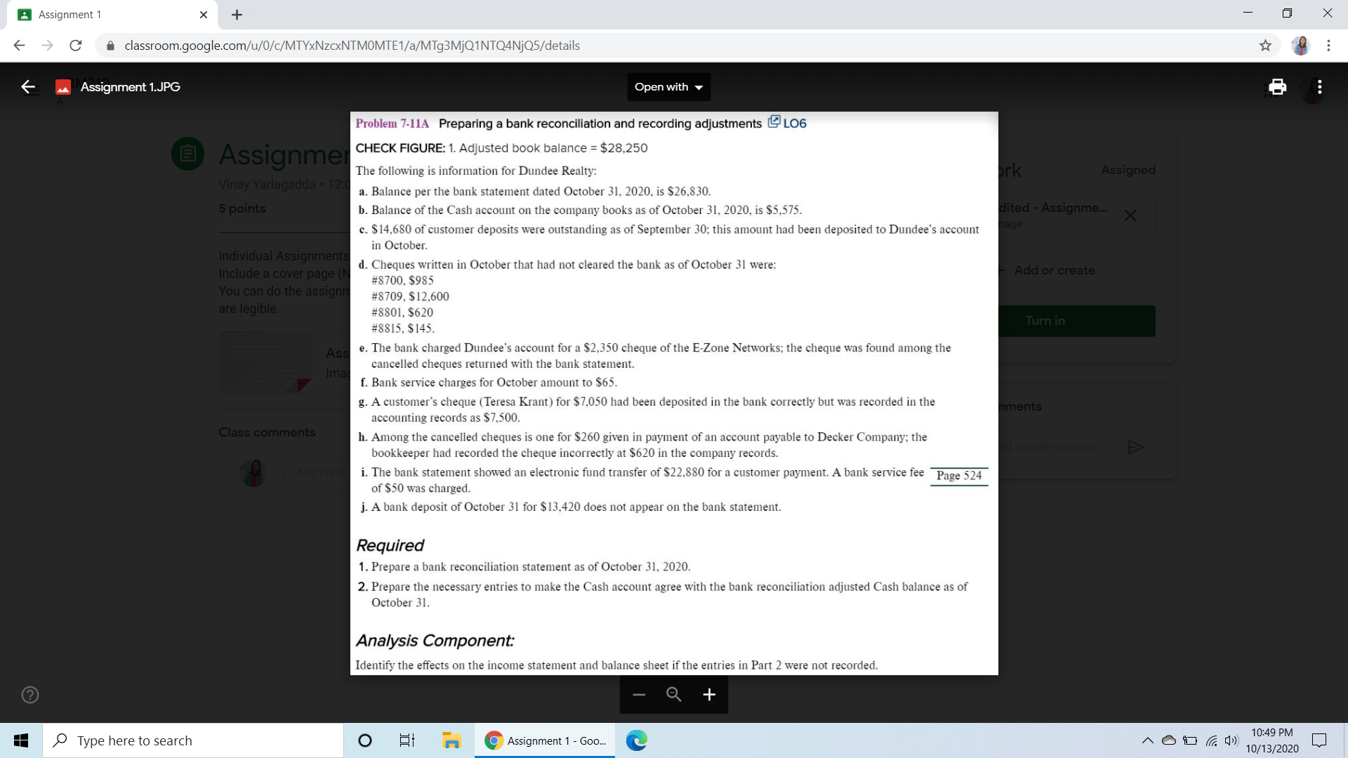 Anylasis componenet should be includedit should be on excel sheet Assignment 1