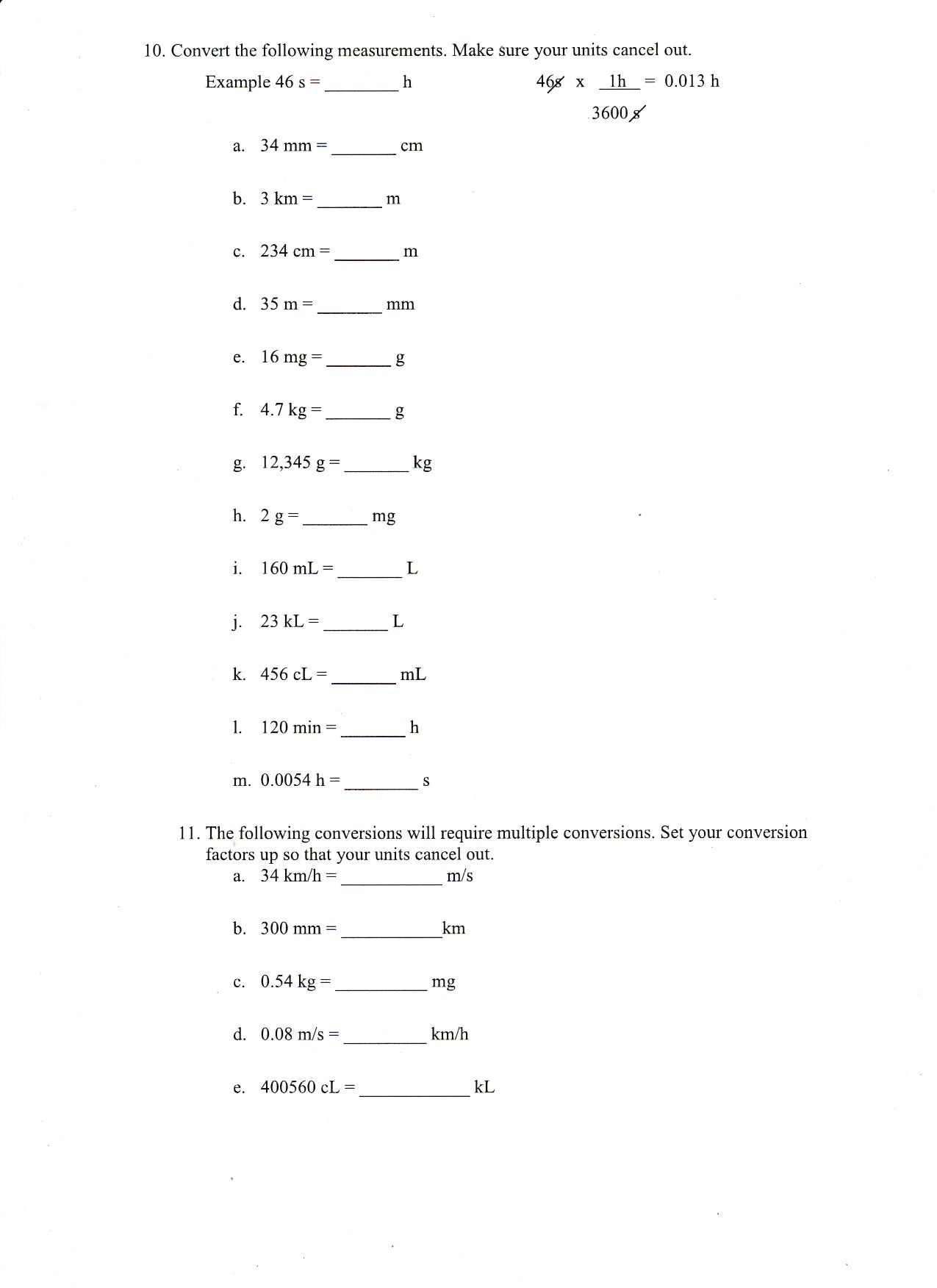 paper- YOU MUST GET ALL THE ANSWERS RIGHT Converting between units Name