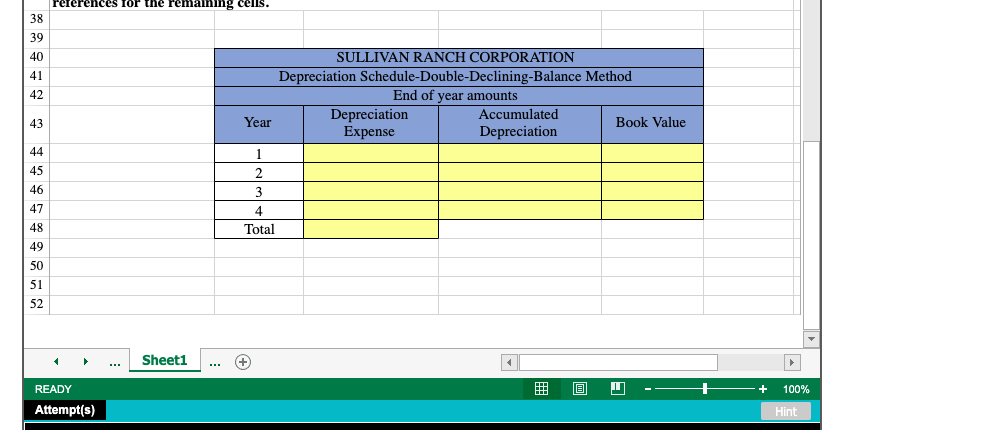provide formula with cell refrence. Sullivan Ranch Corporation has purchased a new