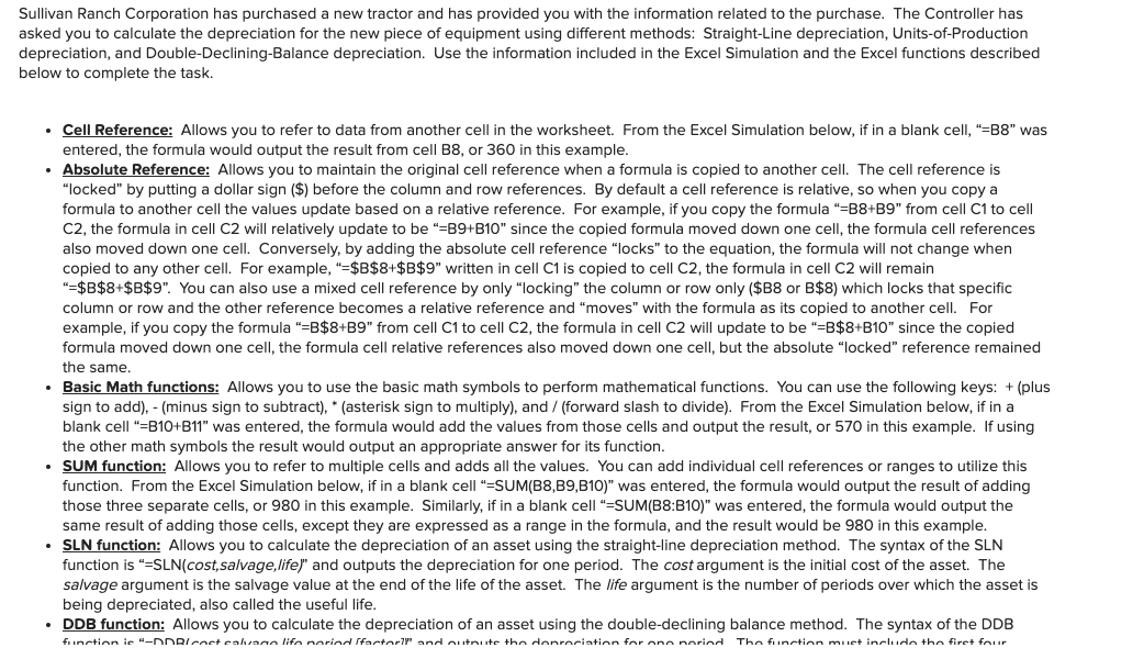 tractor and has provided you with the information related to the purchase.