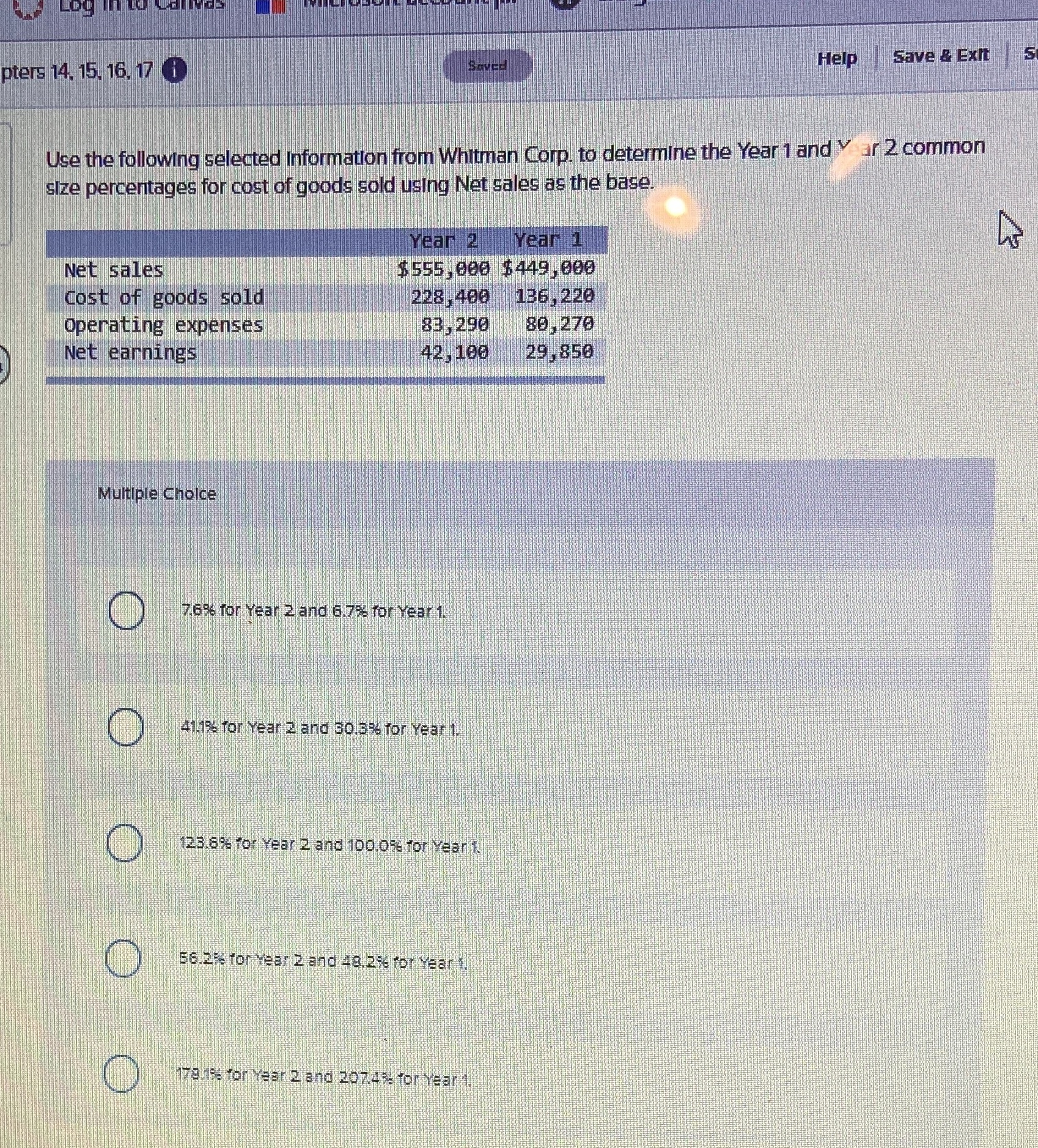 4 pters 14. 15. 16. 17 8 Saved Help Save & Exit