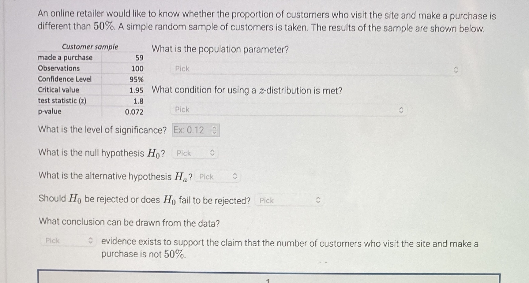Two tailed hypothesis testing for a population proportion (one sample)- What is