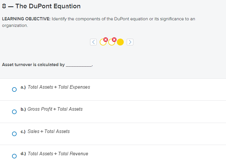 8 - The DuPont Equation LEARNING OBJECTIVE: Identify the components of