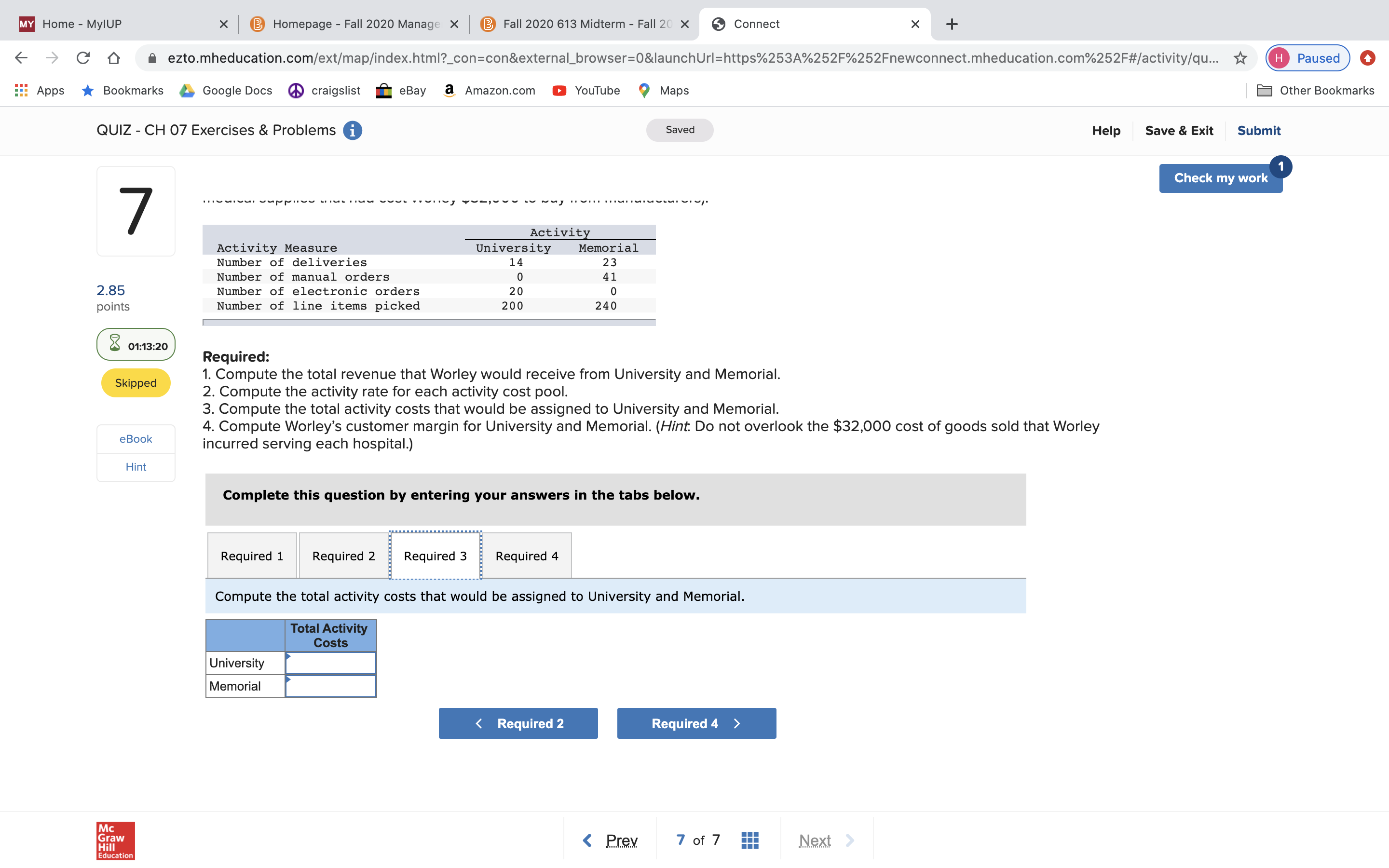 Home-MyIUP X I Homepage-Fall2020 Manage x I Fall 2020 613Midterm-Fall2( X 6