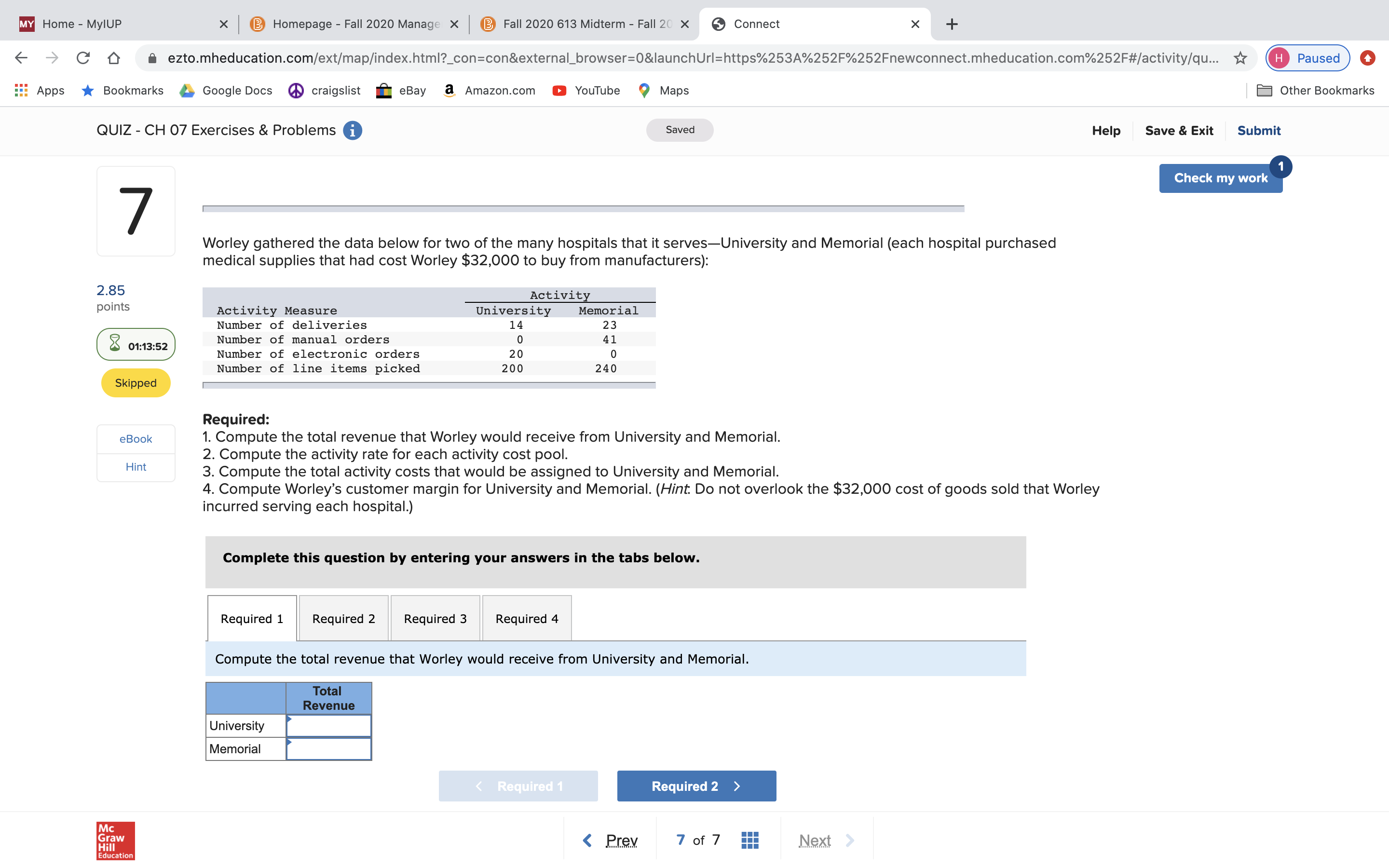 YouTube 9 Maps Other Bookmarks QUIZ - CH 07 Exercises & Problems