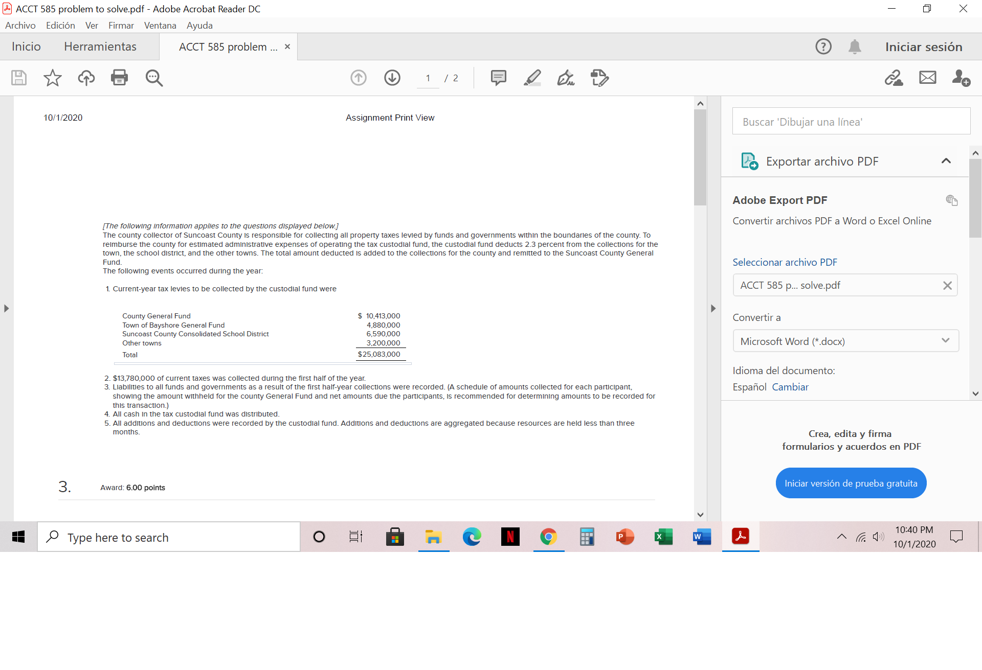  ACCT 585 problem to solve.pdf - Adobe Acrobat Reader DC X