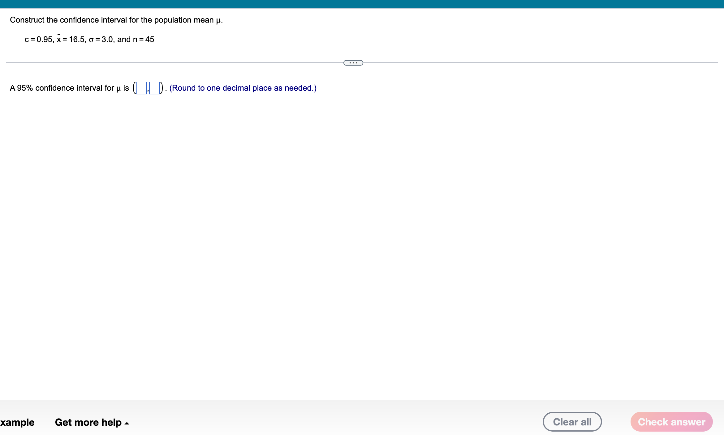 0.95, x = 16.5, o = 3.0, and n = 45 ..