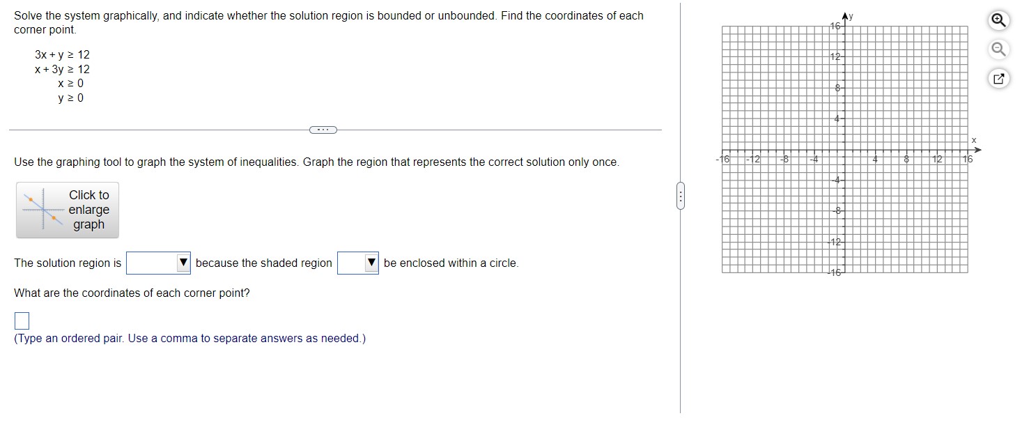  Solve the system graphically, and indicate whether the solution region is