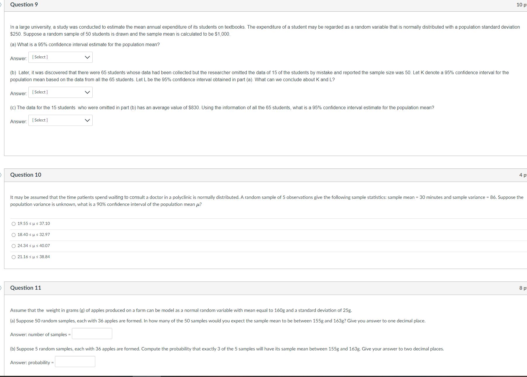 Question 9 10 p' In a large university a study was