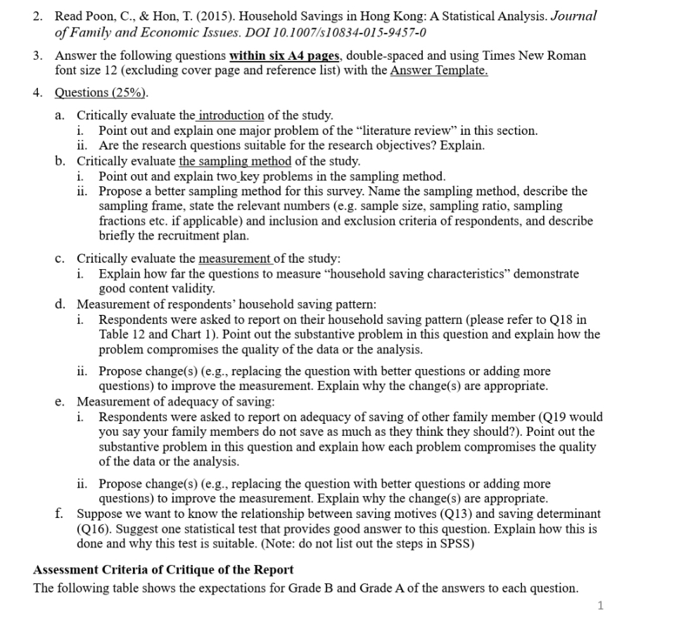 ANSWERS Needed for this assignment through ready the journal of Household savings