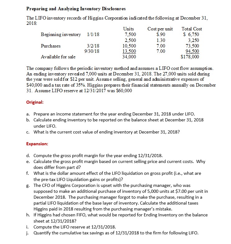 Need help with homework question Preparing and Analyzing Inventory Disclosures The LIFO