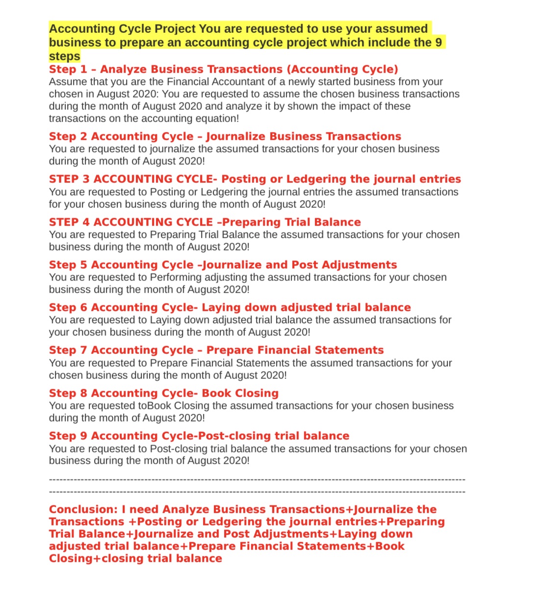 We have to solved it with calculation not essay Accounting Cycle Project