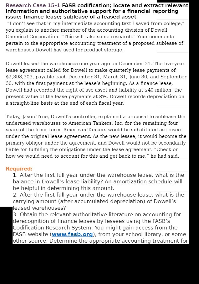  Research Case 15-1 FASB codification; locate and extract relevant information and