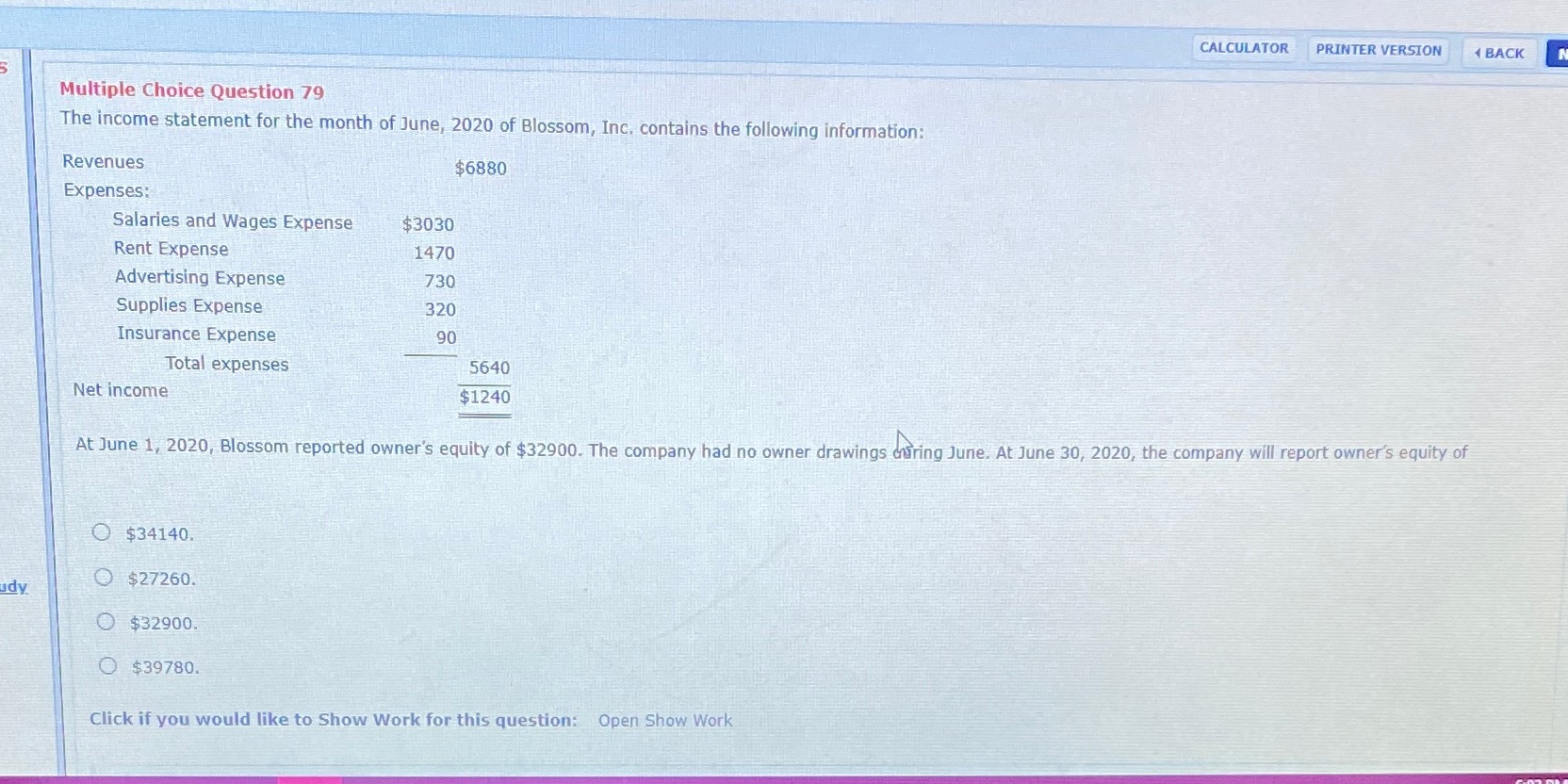  CALCULATOR PRINTER VERSION 1 BACK N Multiple Choice Question 79 The