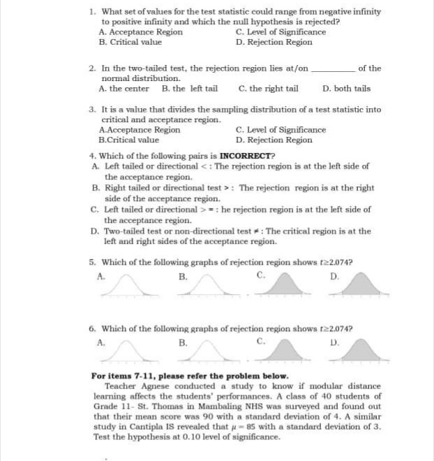 divides the sampling distribution of a test statistic into critical and acceptance