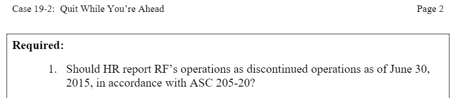 HR report RF's operations as discontinued operations as of June 30, 2015,