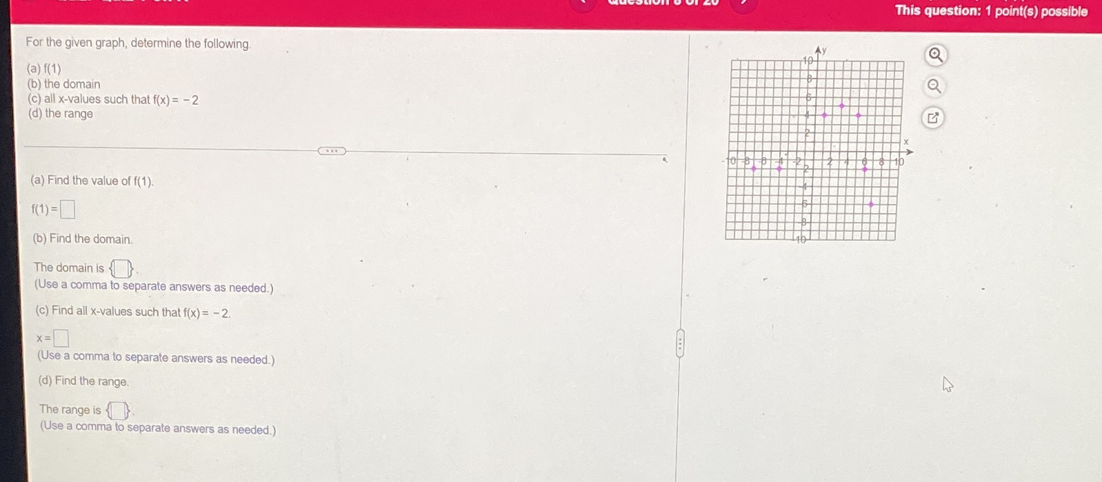  This question: 1 point(s) possible For the given graph, determine the