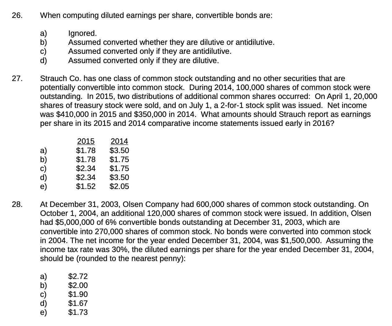 are: a) Ignored. b) Assumed converted whether they are dilutive or antidilutive.