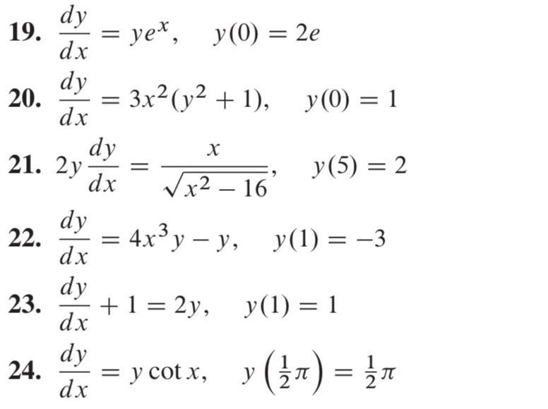 Find explicit particular solutions of the initial value problems. Take your time.