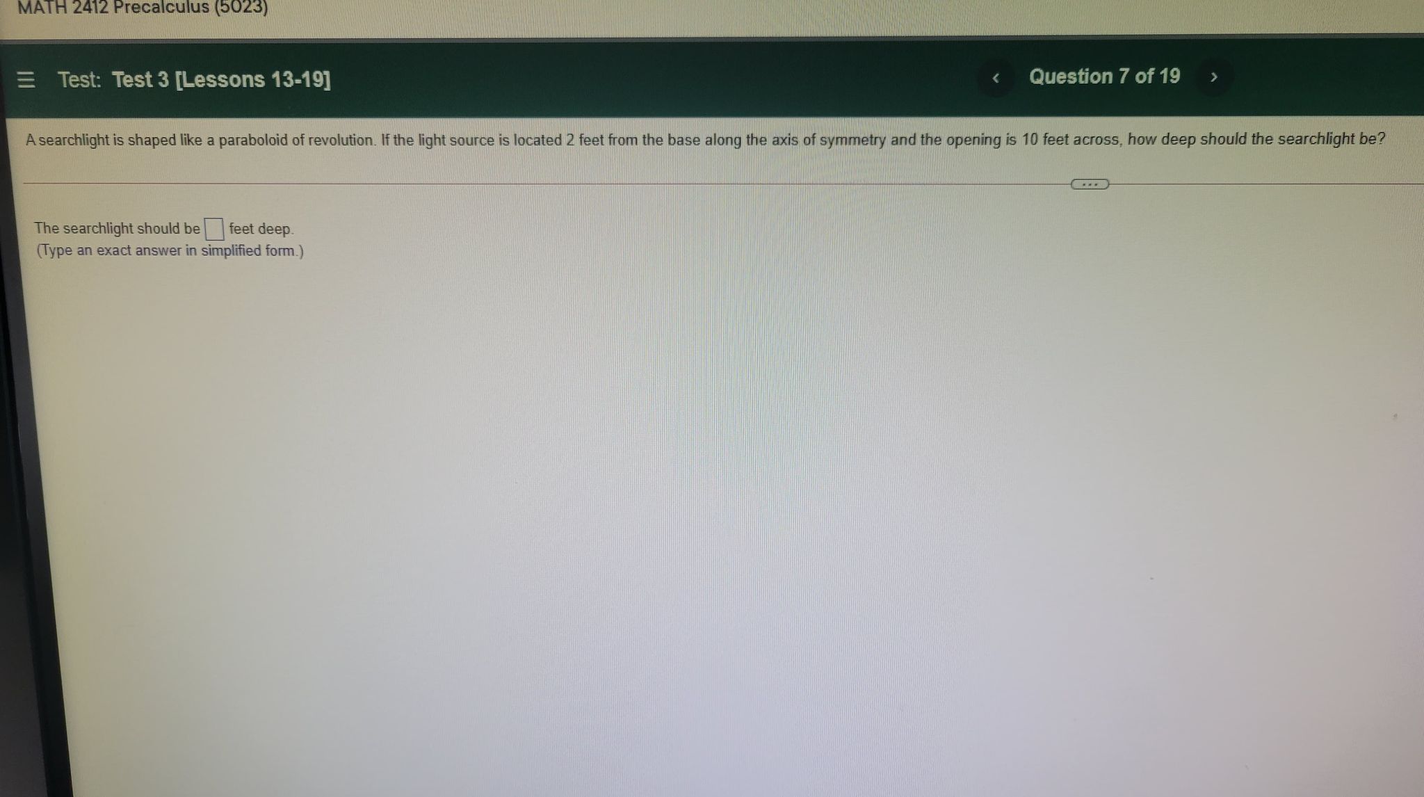  MATH 2412 Precalculus (5023) = Test: Test 3 [Lessons 13-19] Question