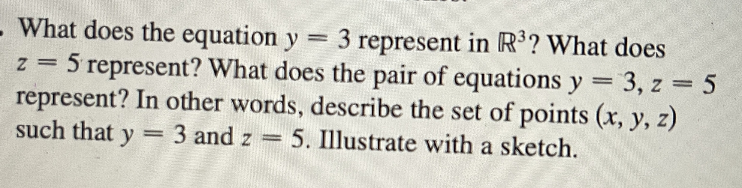 What does the equation y = 3 represent in R'? What