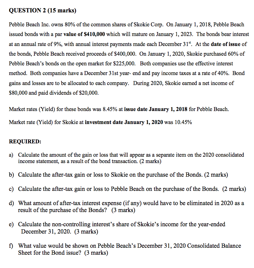 Please show all the calculations QUESTION 2 (15 marks) Pebble Beach Inc.