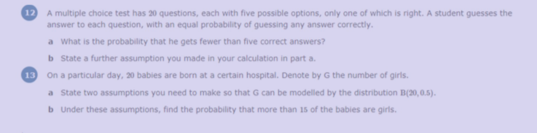 12 A multiple choice test has 20 questions, each with five