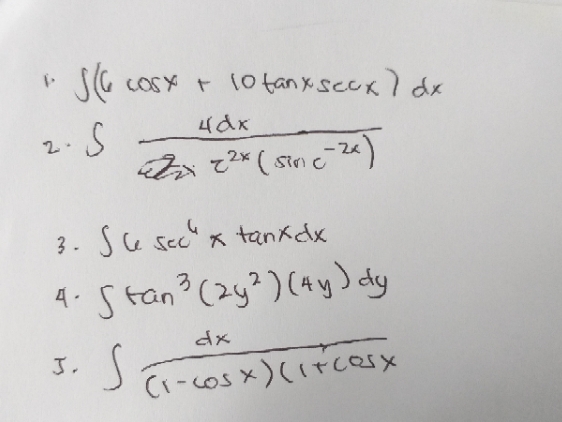 integrate the following. show complete solution. ". J ( G cosx +