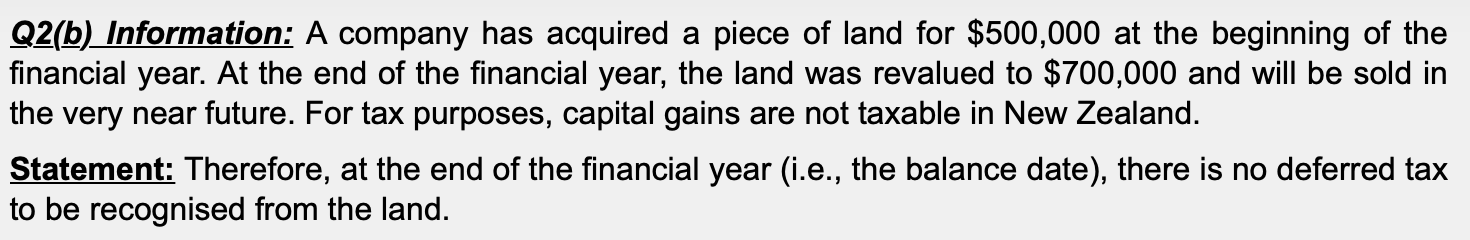 tax consequences of transactions.Q2(b)_Information: A company has acquired a piece of land