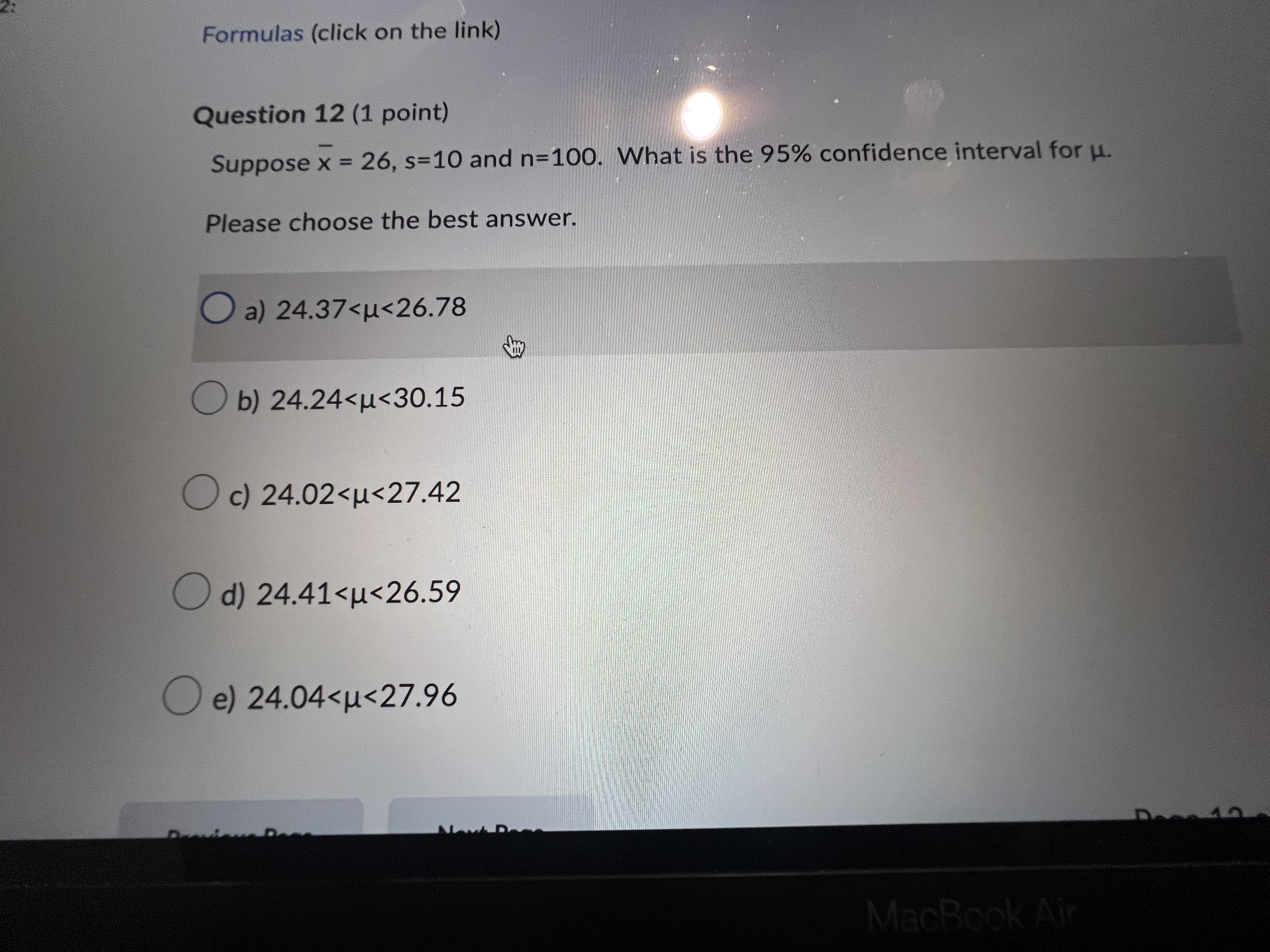 #12 multiple choice question please Formulas (click on the link) Question 12