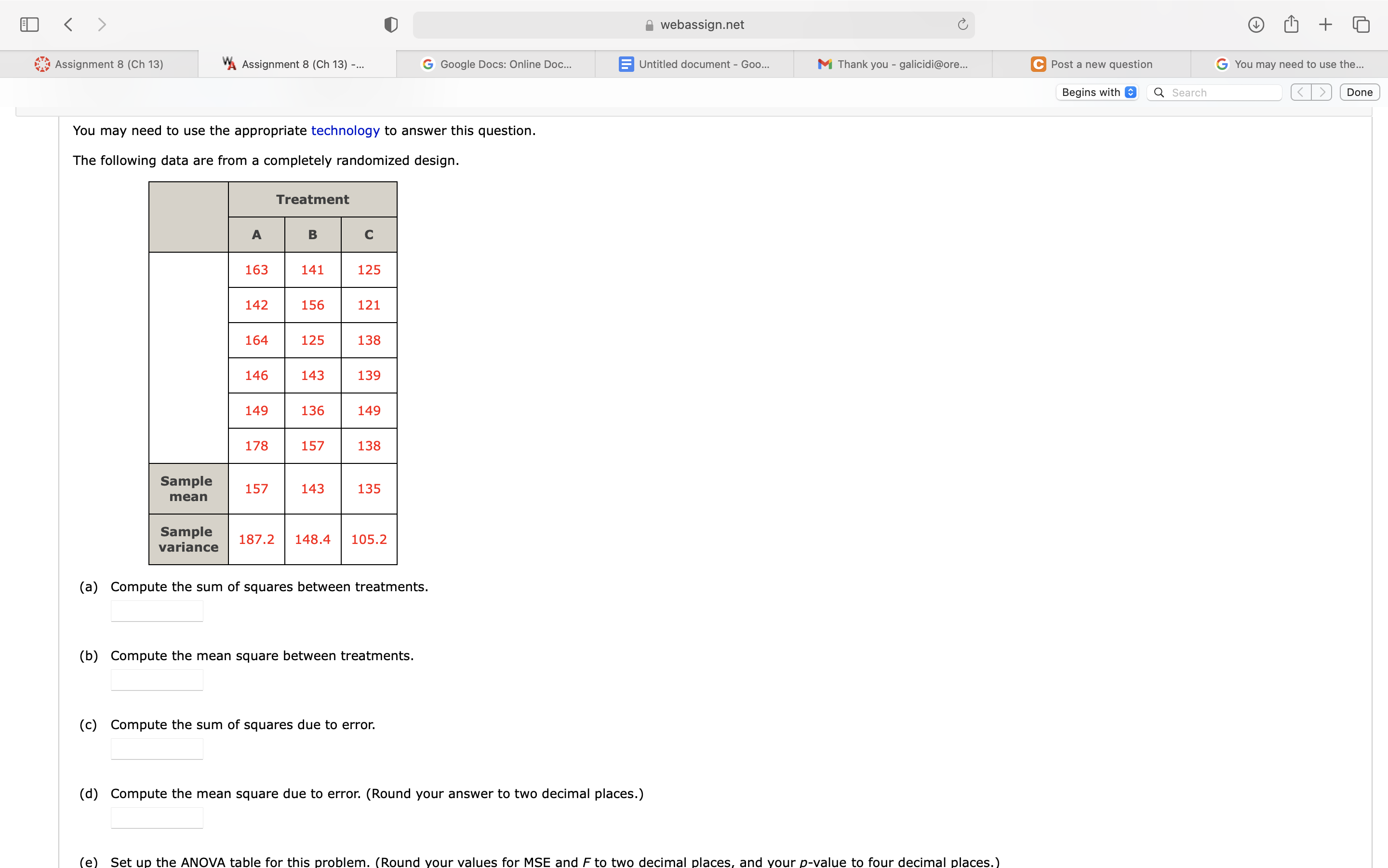 < > webassign.net Assignment 8 (Ch 13) W Assignment 8 (Ch 13)