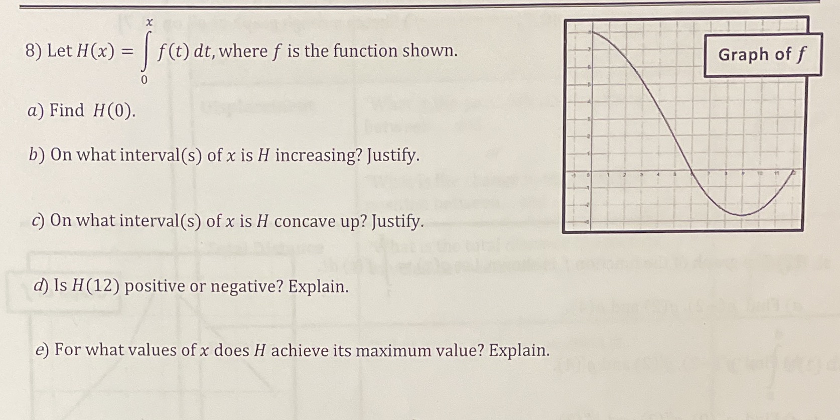How do I solve this? X 8) Let H(x) = f(t) dt,
