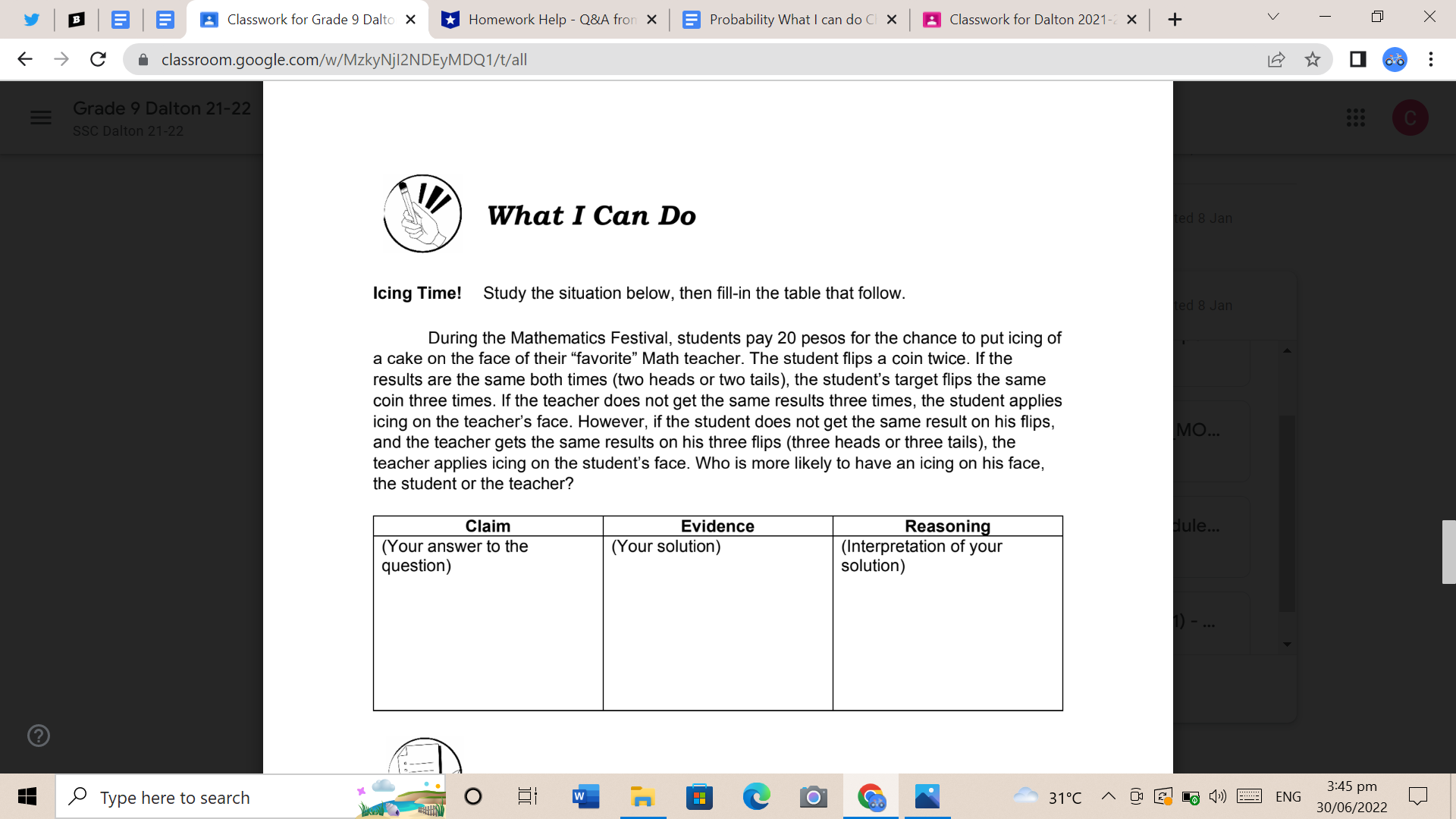 Help-QEiAfror X I a ProbabilityWhatlcandoC X I a CIassworkforD-ilton 2021- X I