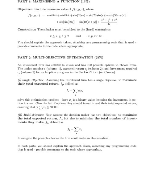  PART 1: MAXIMISING A FUNCTION (15%) Objective: Find the maximum value