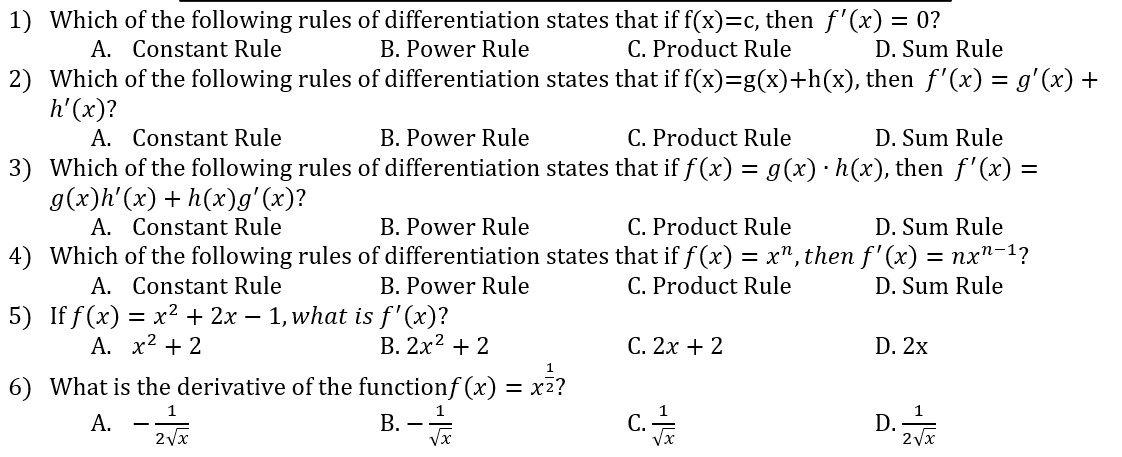 Basic Calculus 1) 2) 4) 5) 6) Which of the following rules