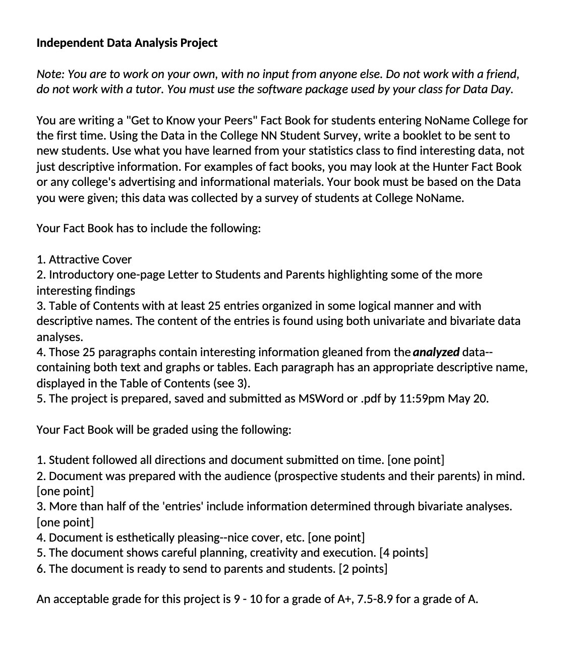 Independent Data Analysis Project Note: You are to work on your