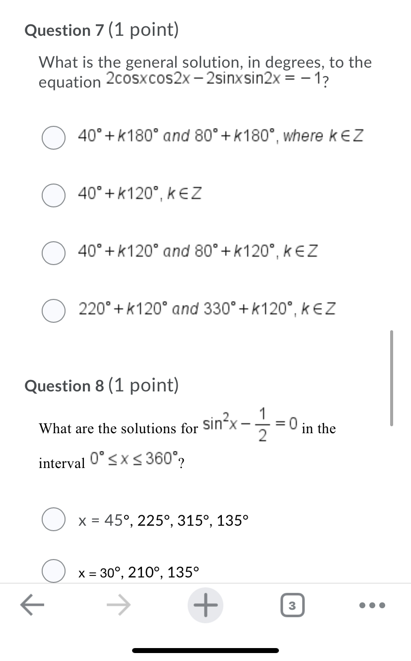 O 40+k120and80+k120,kZ O 220' +k120' and 330' +k120', kEZ Question 8 (1