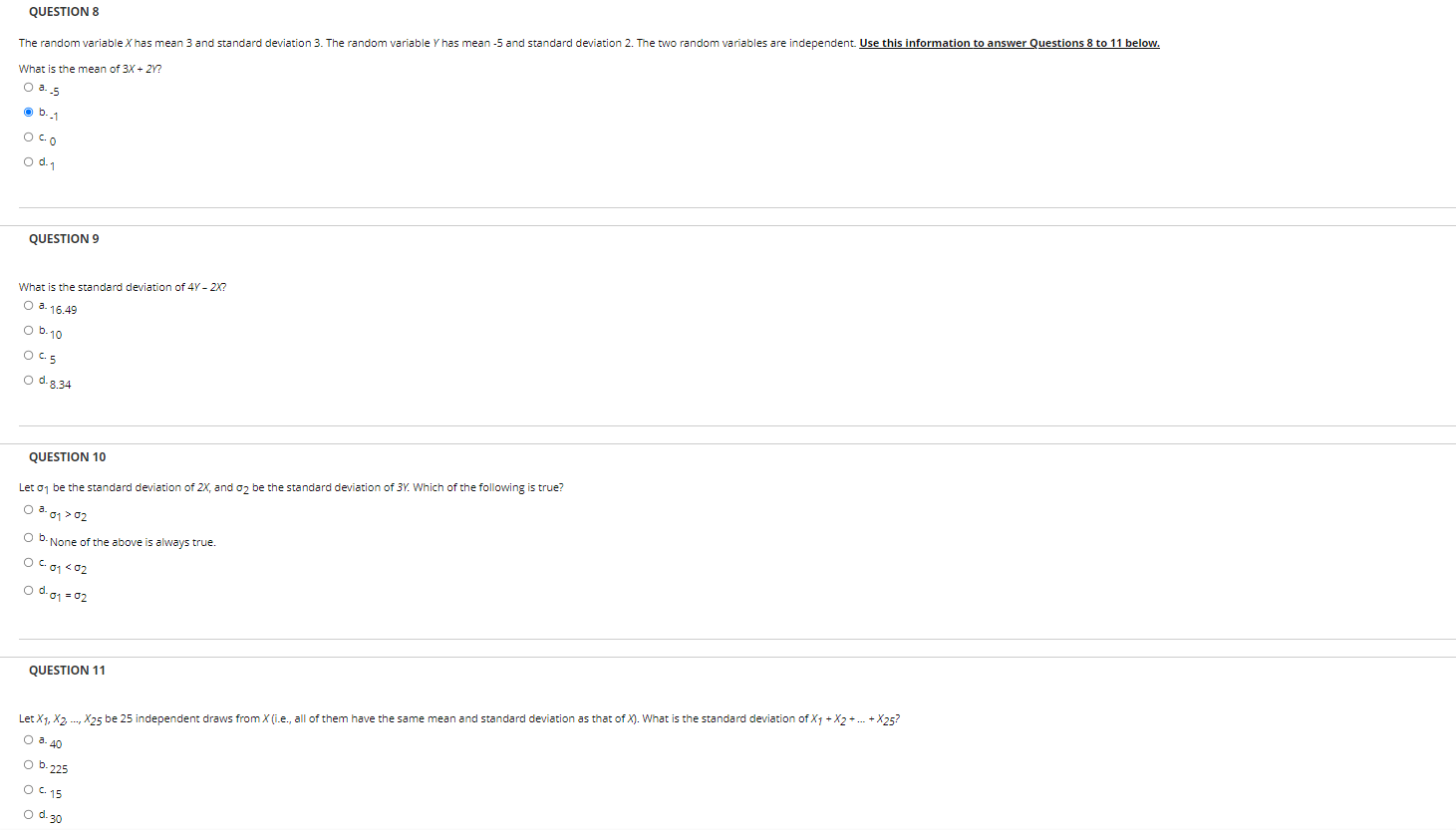 QUESTION 8 The random variable Xhas mean 3 and standard deviation